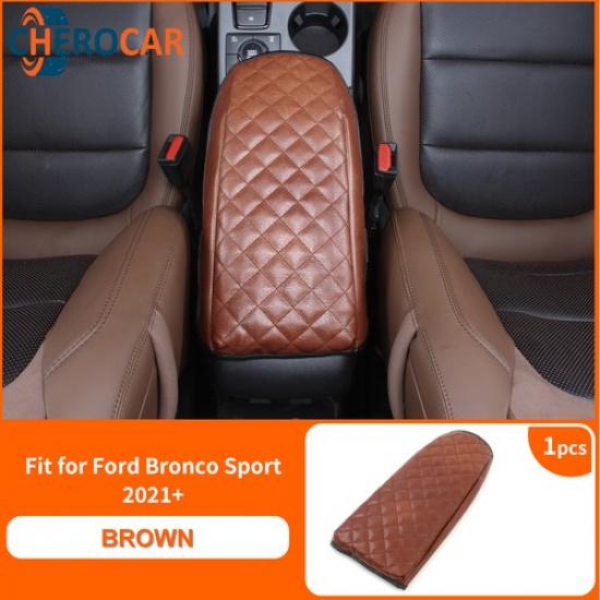 Brown Leather Center Armrest Pad Cover For + Ford Bronco Sport Accessories