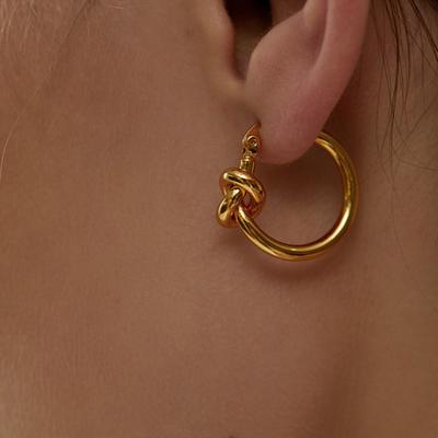 Classic Knot Design Hoop Earrings for Women Simple French Gold Color Delicate Round Earring Party Jewelry Gift
