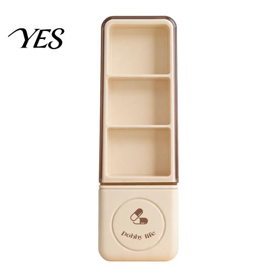 Pill Organizer Mini Box, with Three Independent Grids And Cutter Slot, Medicine Splitter Container Moisture-Proof Seal Portable Travel Organizer, for