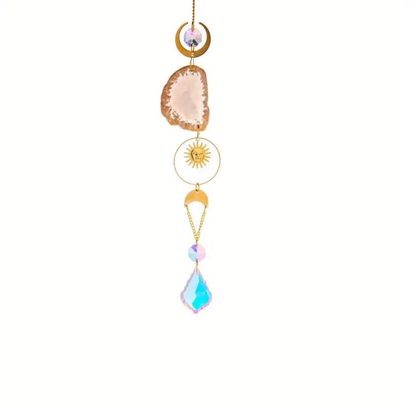 1pc Crystal Suncatcher, Window Hanging Sun Catcher with Prism and Agate Slices, Used for Home Garden Wedding Decoration