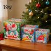 Holiday Gift Storage Containers 3Pcs Christmas Stackable Box, Layered Cube Plastic Boxes with Santa Shop Window Props Snowman Reindeer, Tabletop