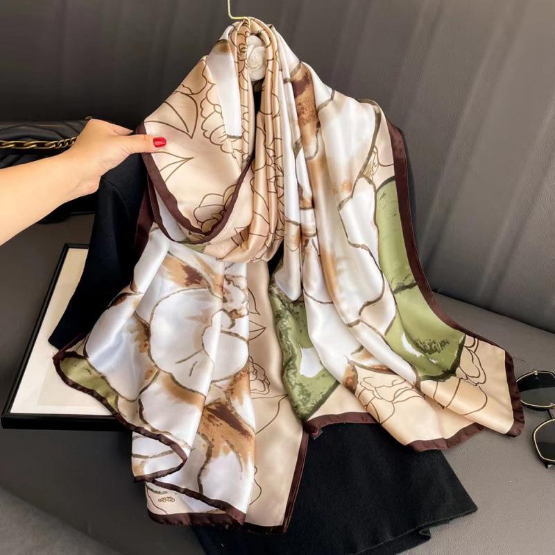Spring and Summer Thin Silk Scarf High-end Printed Long Scarf New Satin Travel Sunscreen Scarf National Style Cloak