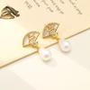 14k Gold-Plated Mother of Pearl Earrings with Zircon, Traditional Qipao Style