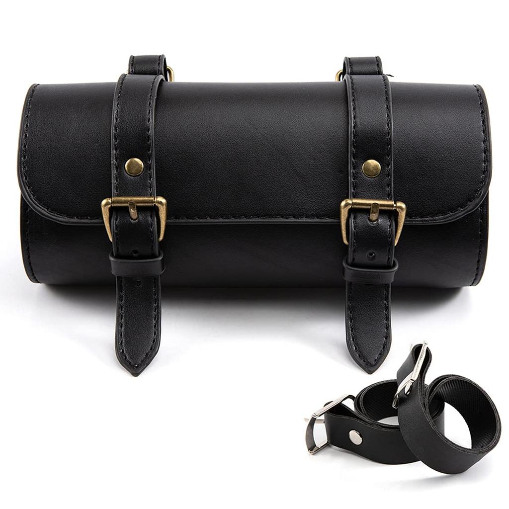 evomosa Motorcycle Saddlebag Mini Bike Fork Handlebar PU Leather Tool Storage Bag (Black)