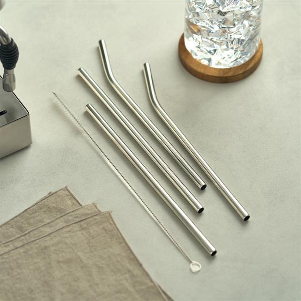 Esteban Hoff Stainless Steel Straw Cleaning Brush Set 22.5cm Straight 2P + Curved 2P + Cleaning Brush 1P