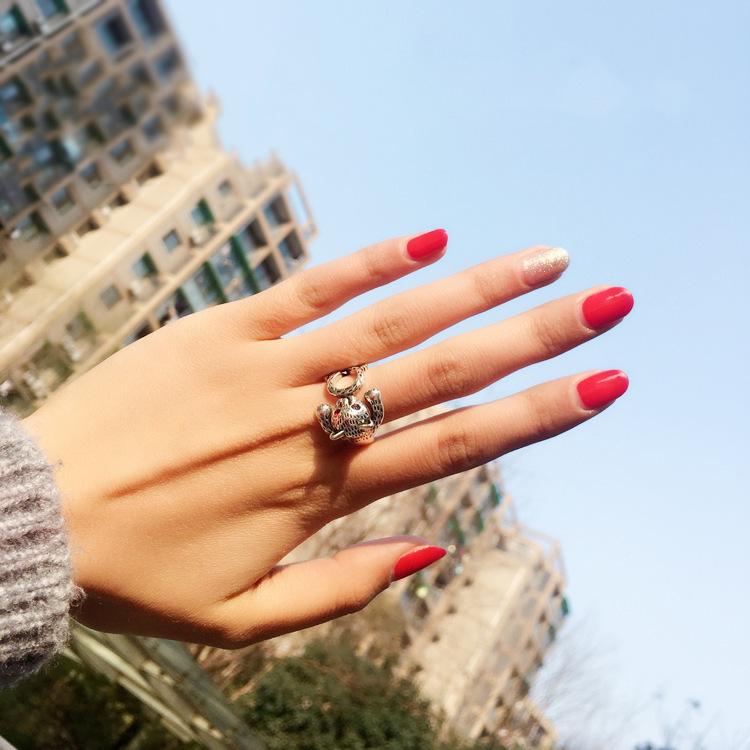 Retro Cute Inspired Cat S925 Sterling Silver Adjustable Ring For Occasion Every