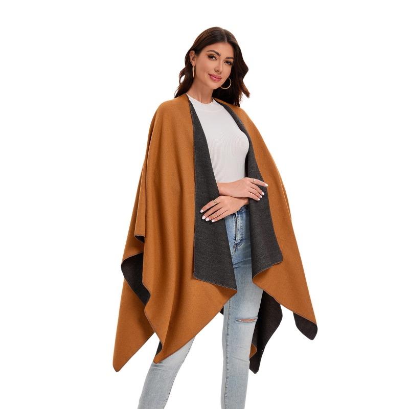 Autumn and winter women's monochrome imitation cashmere front split cape shawl double-sided can be worn warm shawl hot-selling