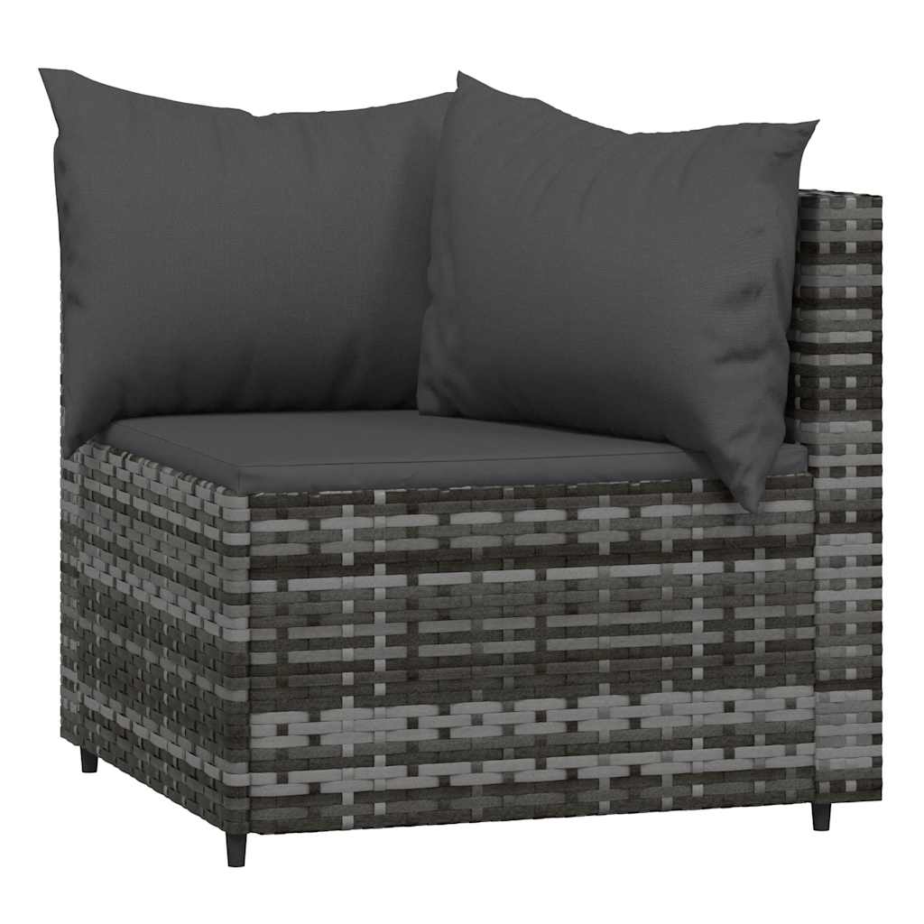 vidaXL 3-tlg. Garten-Lounge-Set mit Kissen Grau Poly Rattan