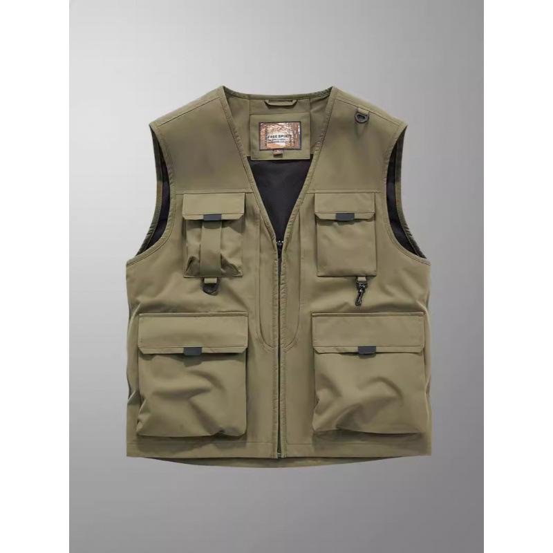 Sleeveless Vest Men's Four Seasons Middle-aged Outdoor Leisure Loose Large Size Vest European and American Sports Multi-bag Vest