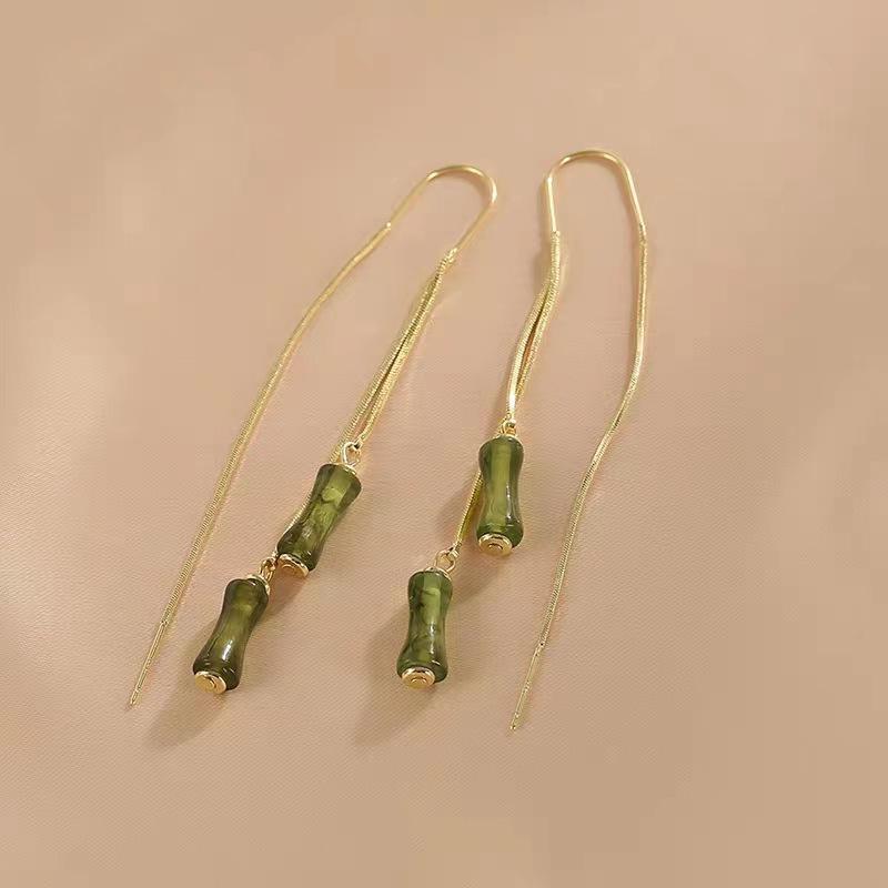 2024 New Green Bamboo Tassel Earrings: Chic, Versatile Ear Pendants for Women
