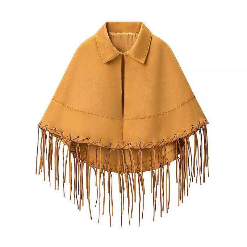 European & American Style 2025 Winter Fashion Suede Fringe Shawl Coat Small