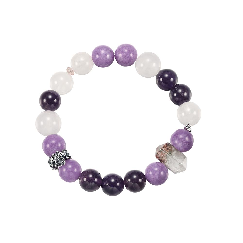 

EFFIE QUEEN 8mm Amethyst Good Luck Natural Stone Beaded Bracelet S925 Silver Quartz Bracelet Dainty Elastic Jewelry Gift GMB103