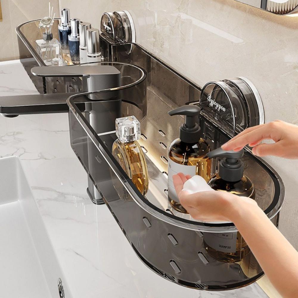 No-Drill Storage Rack for Sink Mirror Area, Sink Organizer, Mirror-Front Shelf, Non-Water Accumulation Suction Cup Style Sink Organizer