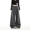 Gray Striped Wide-Leg High-Waisted Women's Pants - 2026 Spring Arrival, Straight and Slimming Versatile Suit Style.