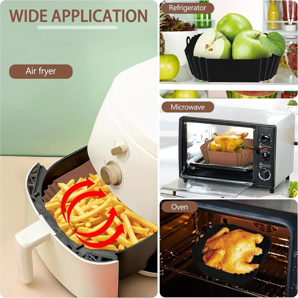 1pc Silicone Air Fryer Liners Tray Square Reusable With Handle Oven Mold Baking Accessories For Kitchen Cook Chicken Pizza Bread