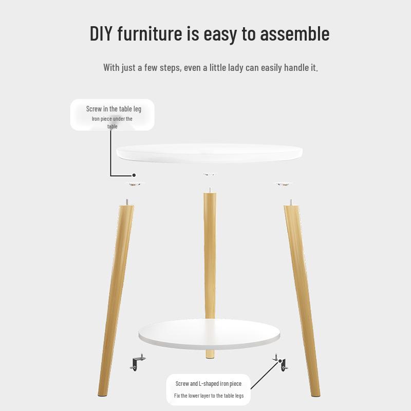 Compact Movable Side Table for Bedroom or Living Room with Storage Rack