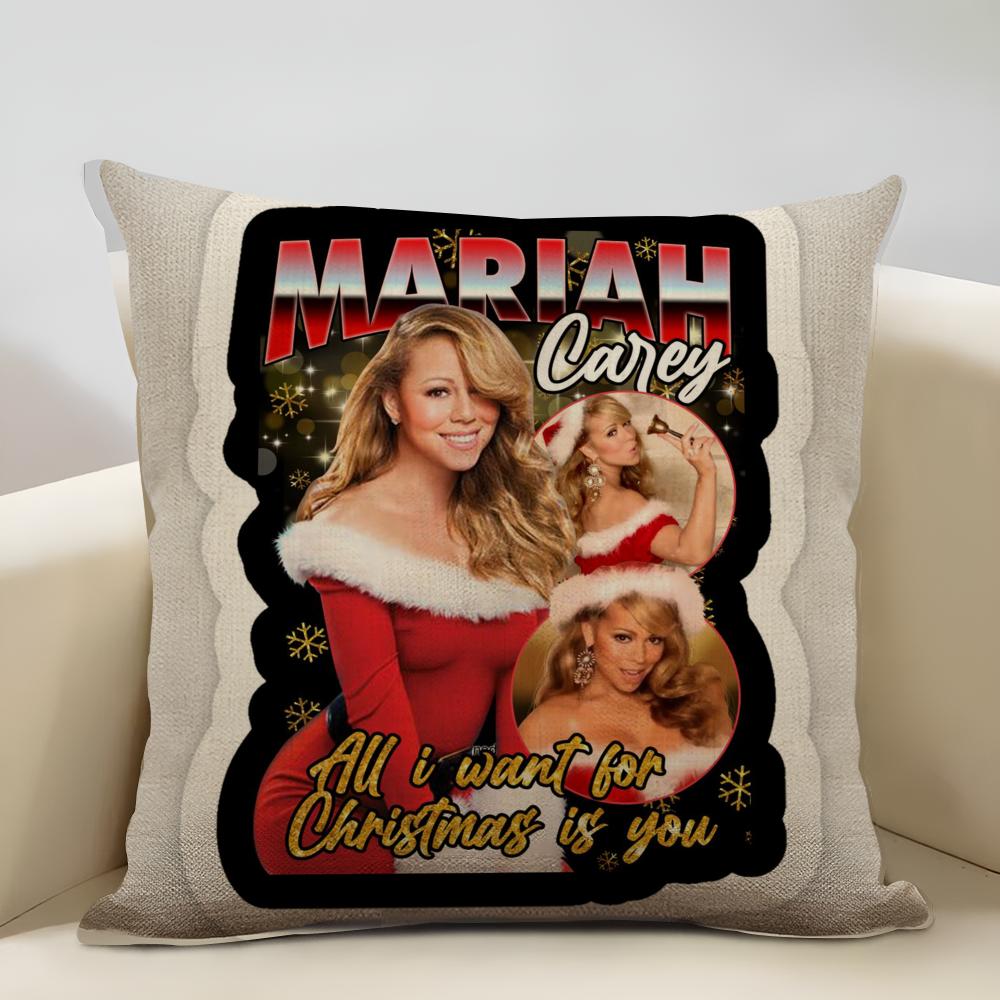 MariaCarey Christmas Song Cushion Household Decoration Linen Sofa Cushion Cover: Skin-Friendly & Breathable