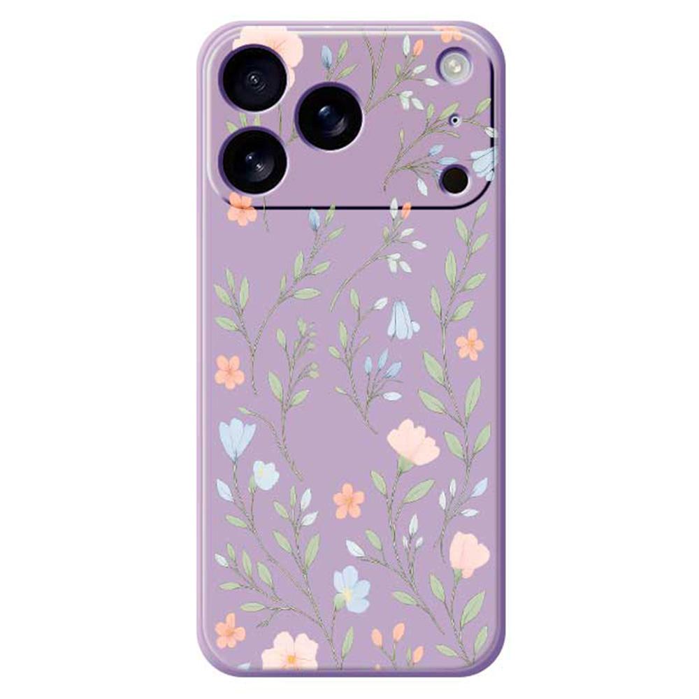 

For iPhone 17 Pro Case Pink Blue Flowers Pattern Printing Straight Edge TPU Phone Back Cover Purple