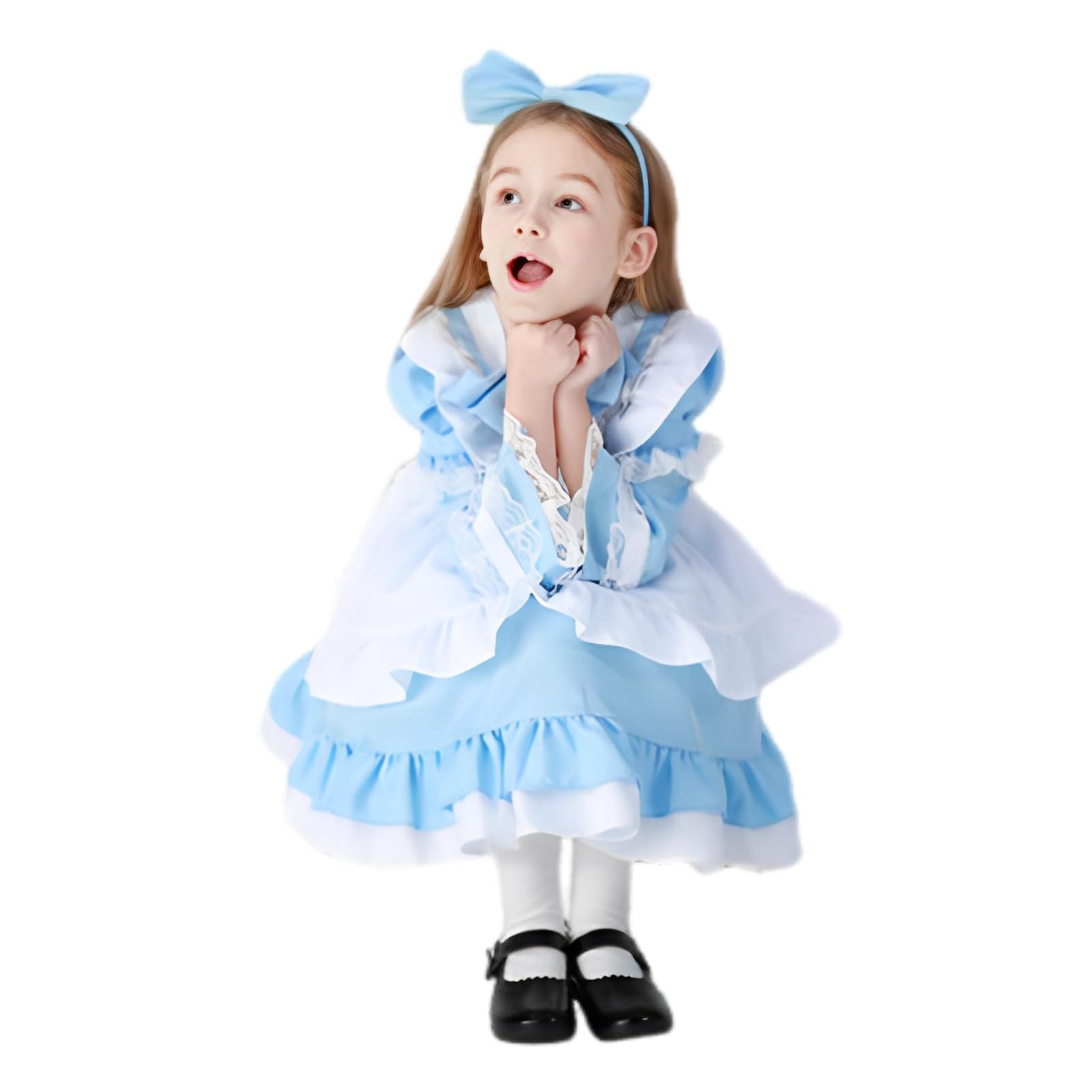 

Косплей Костюм Алисы Цельное платье Фартук Повязка на голову 130 Набор из 4 предметов [APOSITV] Детский синий