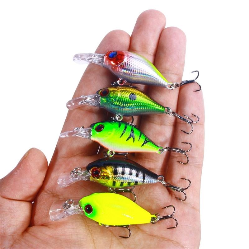 5Pcs Soft Plastic Baits Small Wobbler Fishing Lures Artificial Hard Baits Swimbait Crank Baits with Tackle Box Enduring