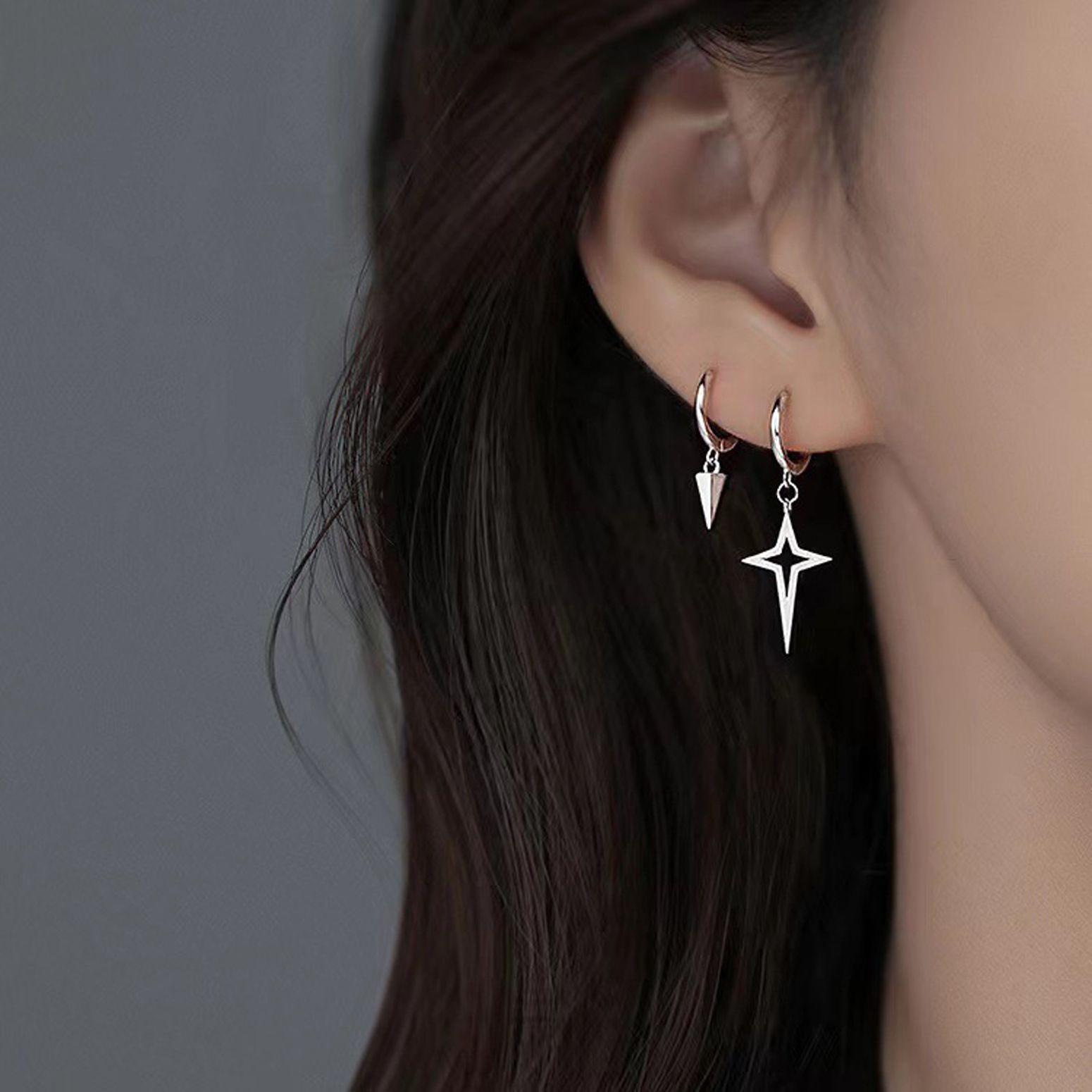 Xiaohongshu Asymmetrical Star Ear Cuff & Hoop Earrings for Women