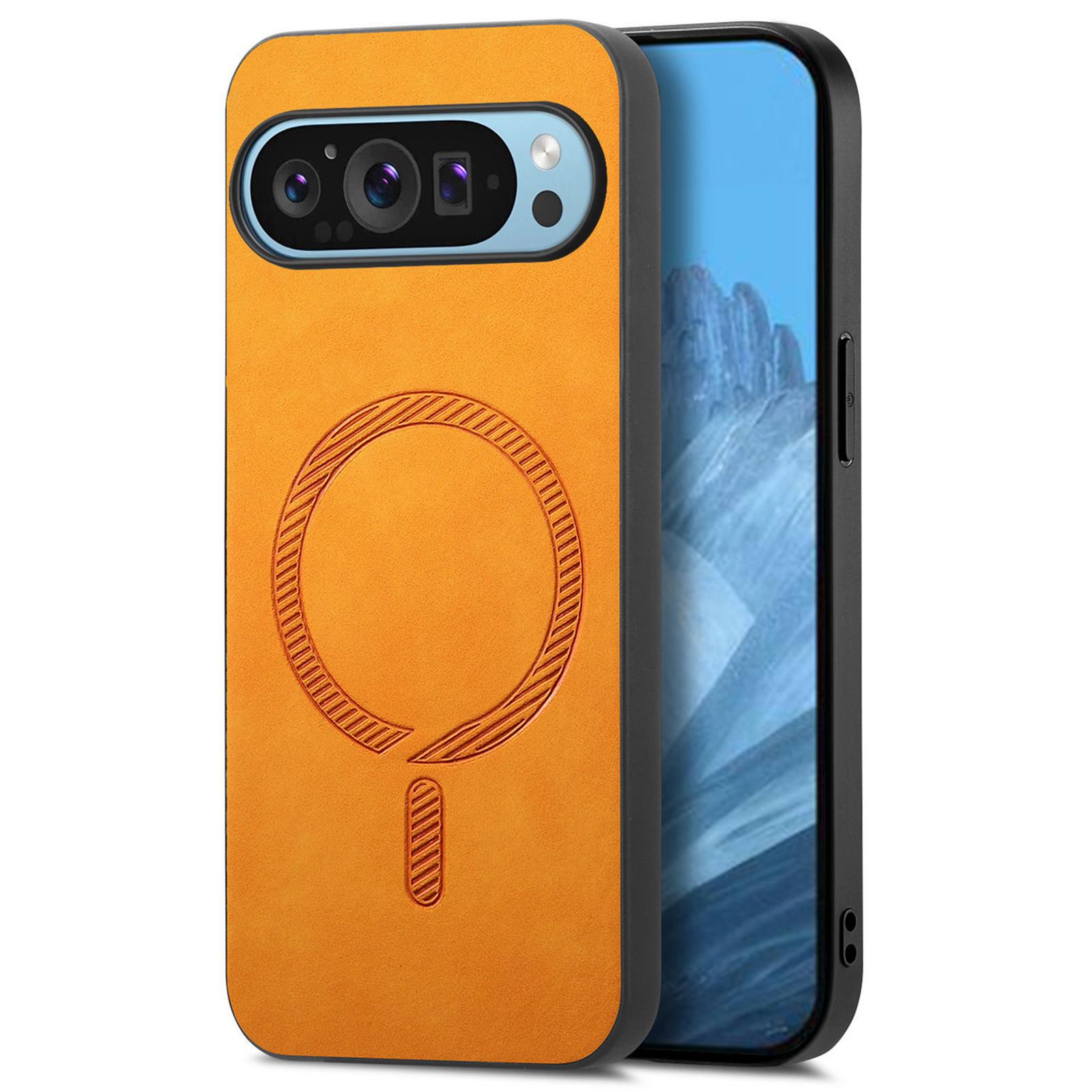 

For Google Pixel 9 Pro/Pixel 9 Leather Back Case Compatible with MagSafe Skin-Touch Phone Cover Yellow
