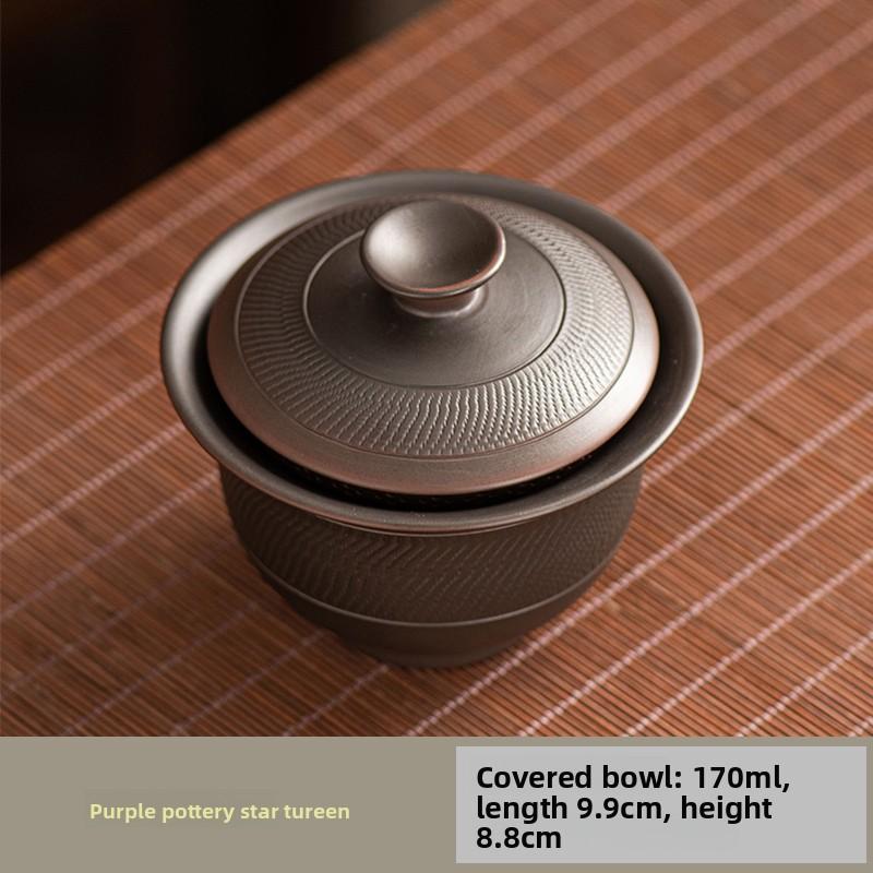 

170ml Purple Pottery Hand-held Pot Household Small Heat-resistant Lid Bowl Filter Tea Cup Tea Set Personal Tea Maker