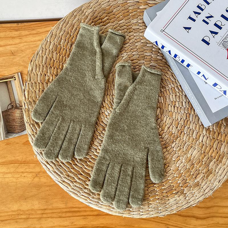 Jiatu's new thermal gloves, wool autumn and winter women's windproof knitted solid color cold-proof cashmere cycling gloves