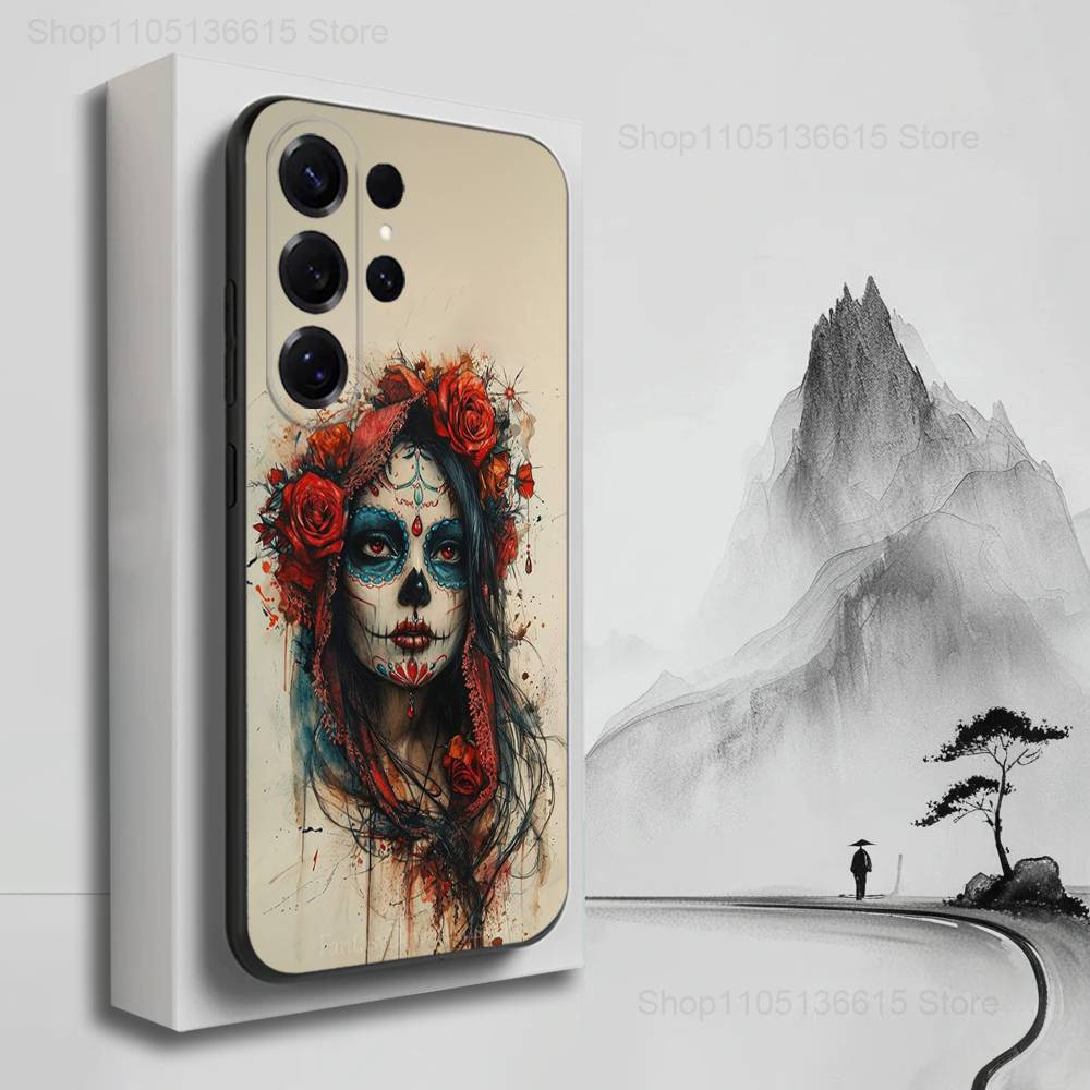 Catrina Skull Girl Mexican Case For Samsung S21,S9,S22,S25,S20,S10,Plus,Ultra,S24,S23,FE,Lite,Soft Silicone Black