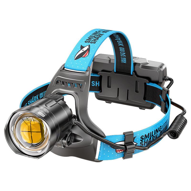Smile Shark High Power High Light Headlamp Charging Outdoor Walking Site Headlamp Construction Focusing P100 Waterproof Headlamp