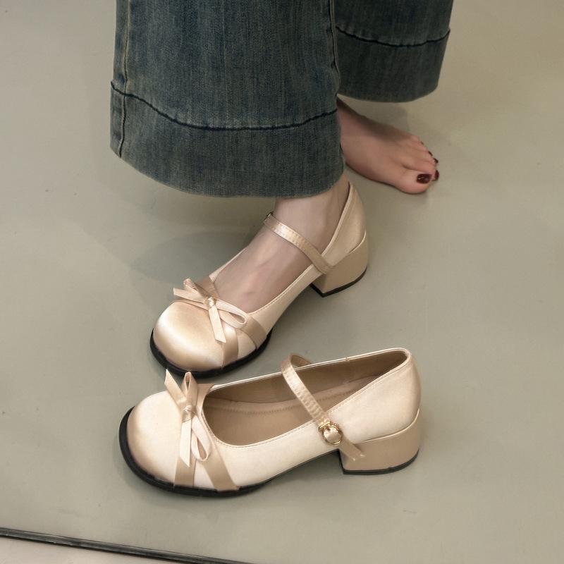 White Mary Jane Shoes Women's 2025 New Spring Versatile Bow French Shallow Mouth Single Shoes College Style Small Leather Shoes