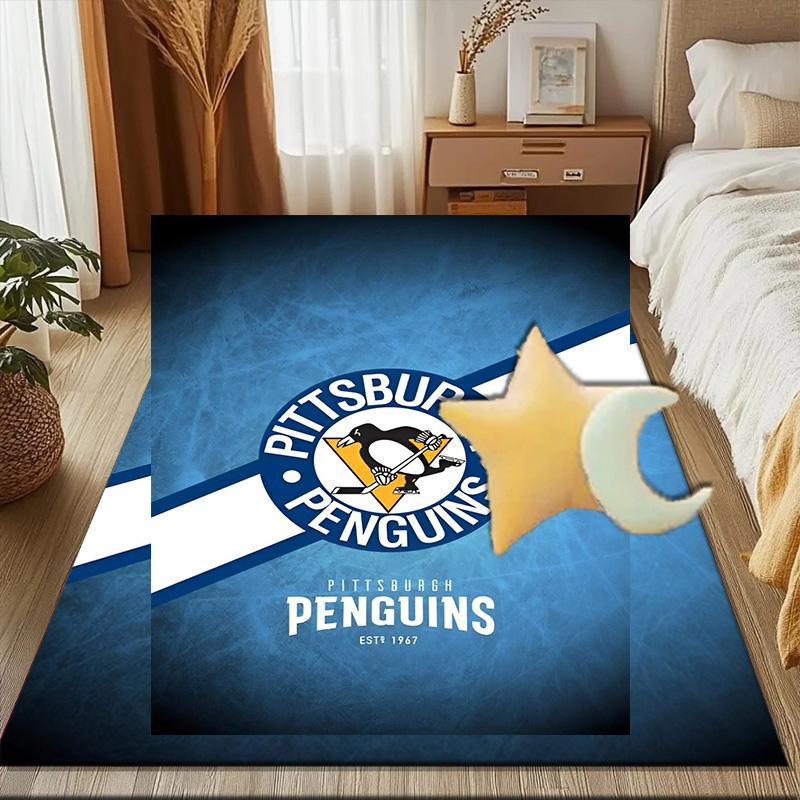Pittsburgh Penguins Hockey Team Floor Mat for Living Room, Game Rooms, Office, Bedroom, Office Floor Mat Playful Design, Christmas Fan Gifts
