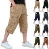 Men's Casual 3/4 Length Shorts with Multiple Pockets Elastic Waist Loose Fit Straight Leg Lightweight Seven Points Pants