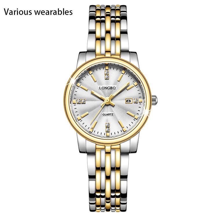 Lovers Watch Calendar Waterproof Steel Strap Watch for Men Women