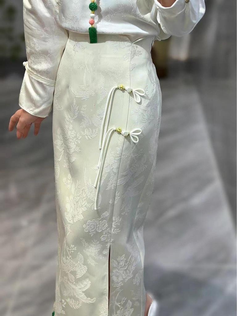 Final Sale: Wool Blend Jacquard Slit Skirt in XL & XXL, No Returns or Exchanges