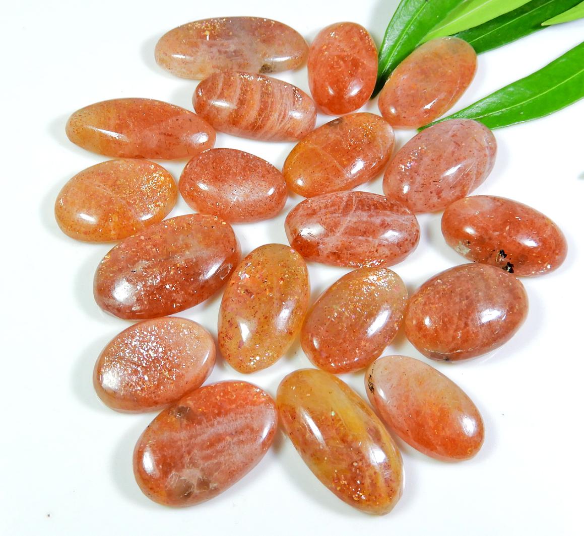 

17mm- 25mm Natural Orange Sunstone Oval Cabochon Loose Gemstone 19 Pcs Lot RQ-640