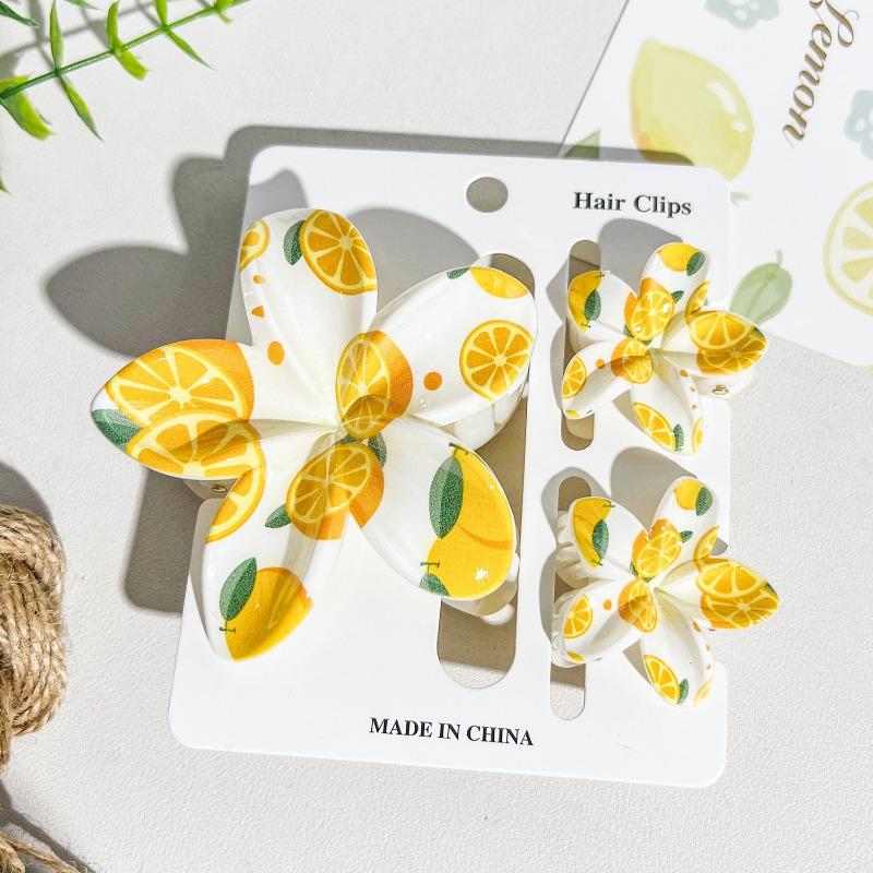 Printed Flower Clip Set High-end Seaside Vacation Flower Hair Clip Shark Clip Hair Accessory