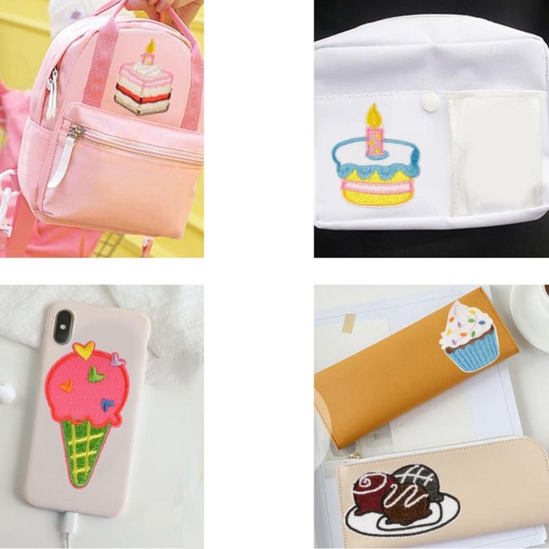 8 Pcs Cartoon Food Embroidered Patches Cake Iron On Patches Repair Patches Ice Cream Sewing Patches for Clothes Bag