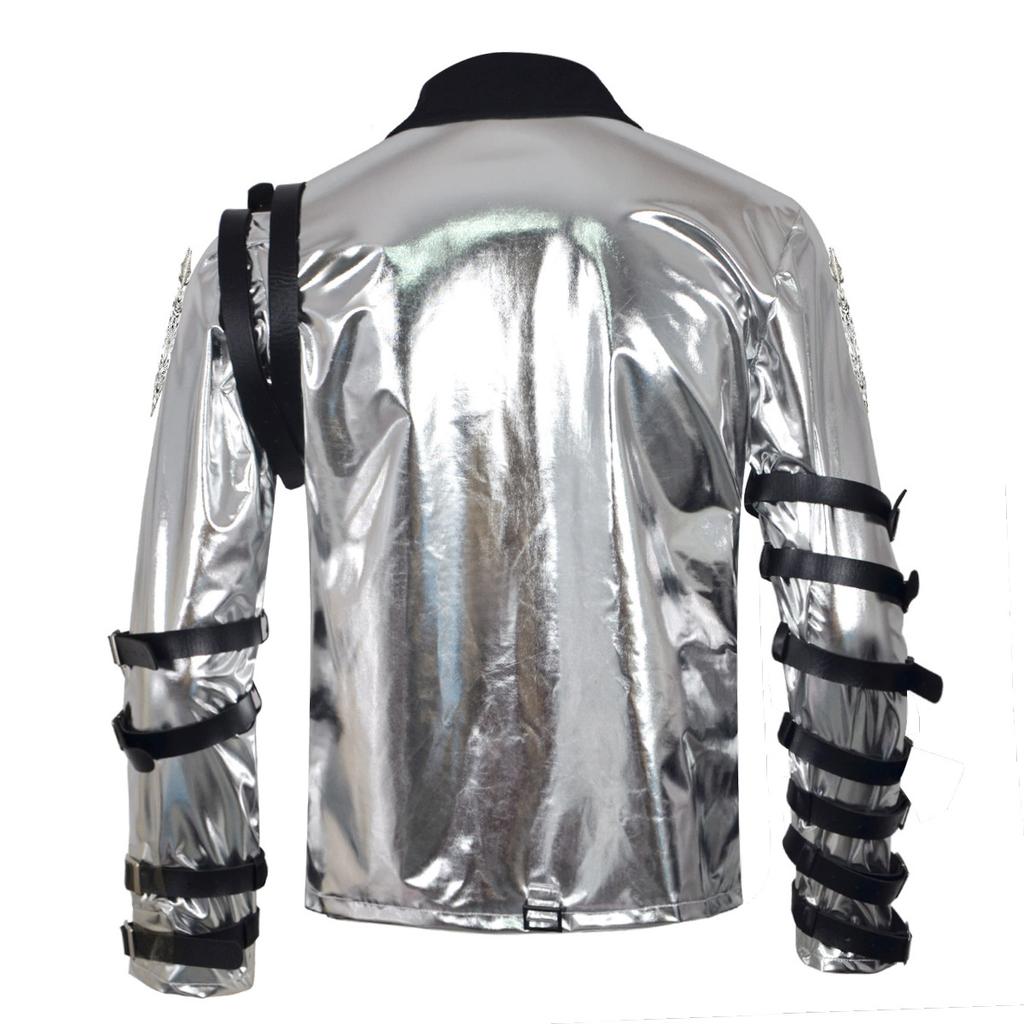 New : Michael Jackson Bad Era Silver Jumpsuit. Retro Rock Star Stage Performance Bodysuit & Top
