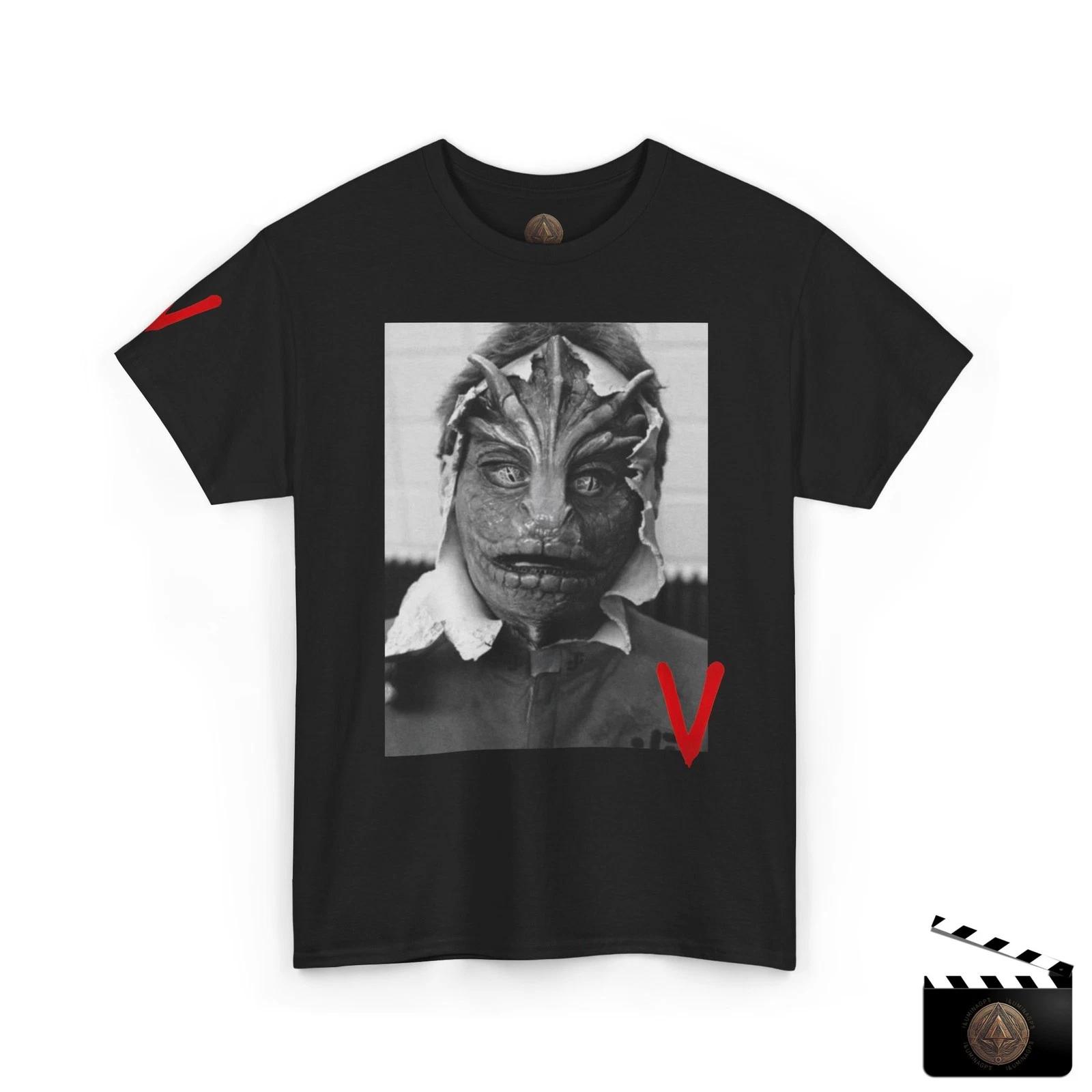 V Reptilian Face Peeling T shirt, Retro 80 s V Alien TV Series Tee, Sci-Fi Gift XL