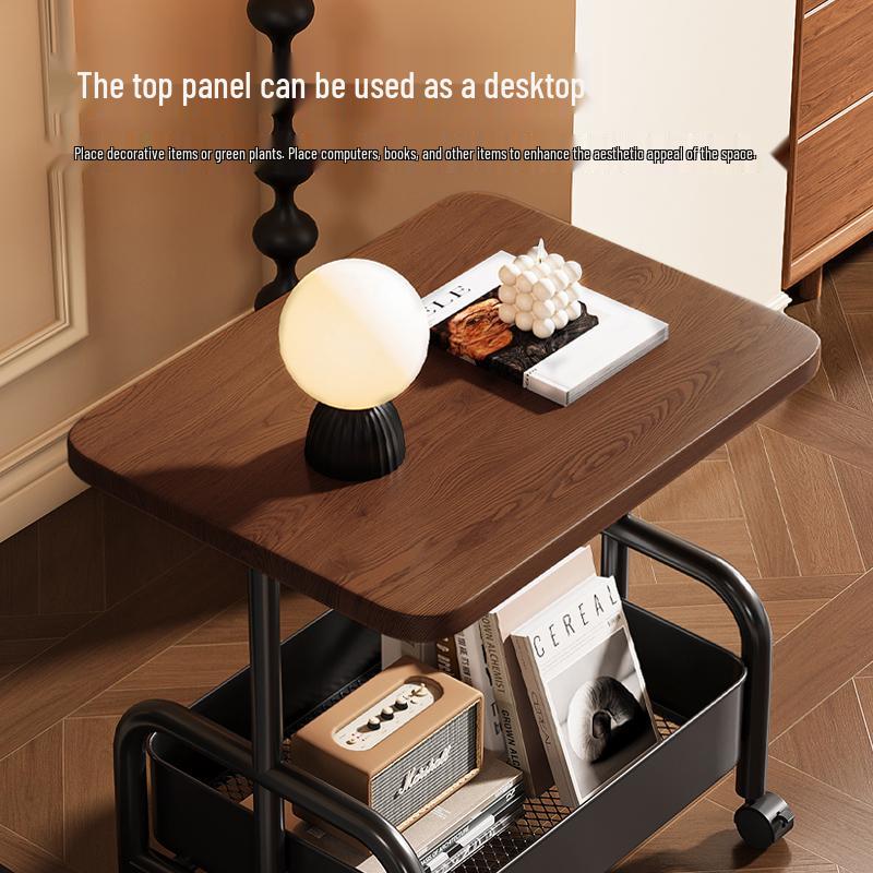 Movable Double Layer Coffee & Tea Table with Wheels and Storage Shelves for Living Room or Bedroom