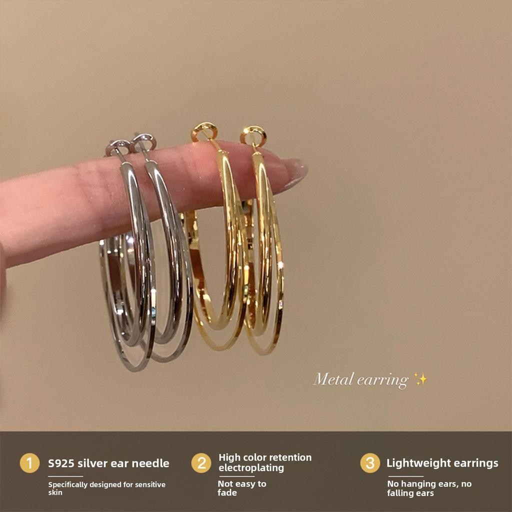 Tungsten Electroplated Double-Ring Large Statement Hoop Earrings