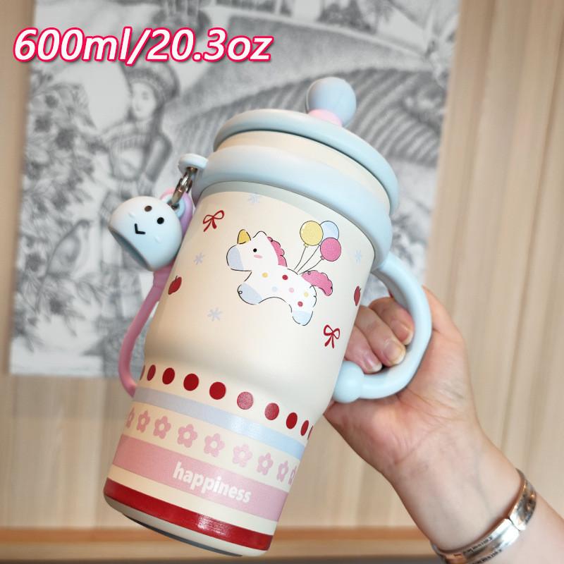 

Girl Heart Stainless Steel Insulated Cup With Handle And Straw For Home And Office Use Blue Handle