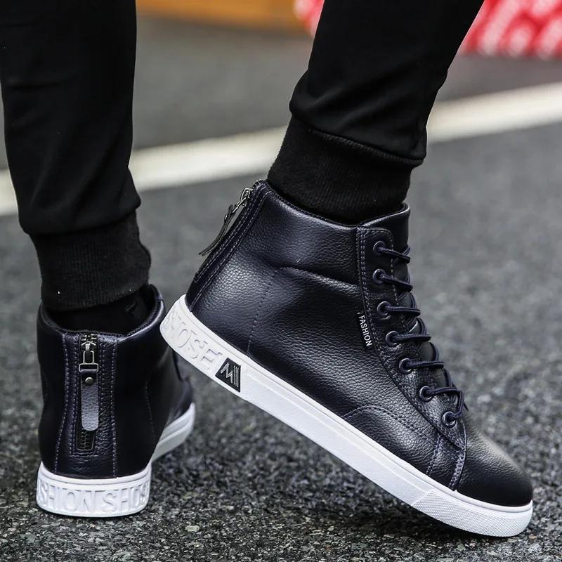 Fashion Leather Shoes Boots Men's Lace-up Height Increasing Ankle Boots Plus Size  Winter Boots