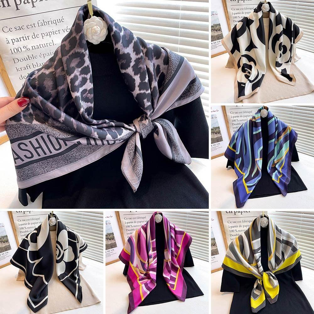 

90x90cm Breathable Silk Scarf Print Headkerchief Women Beach Shawl 7