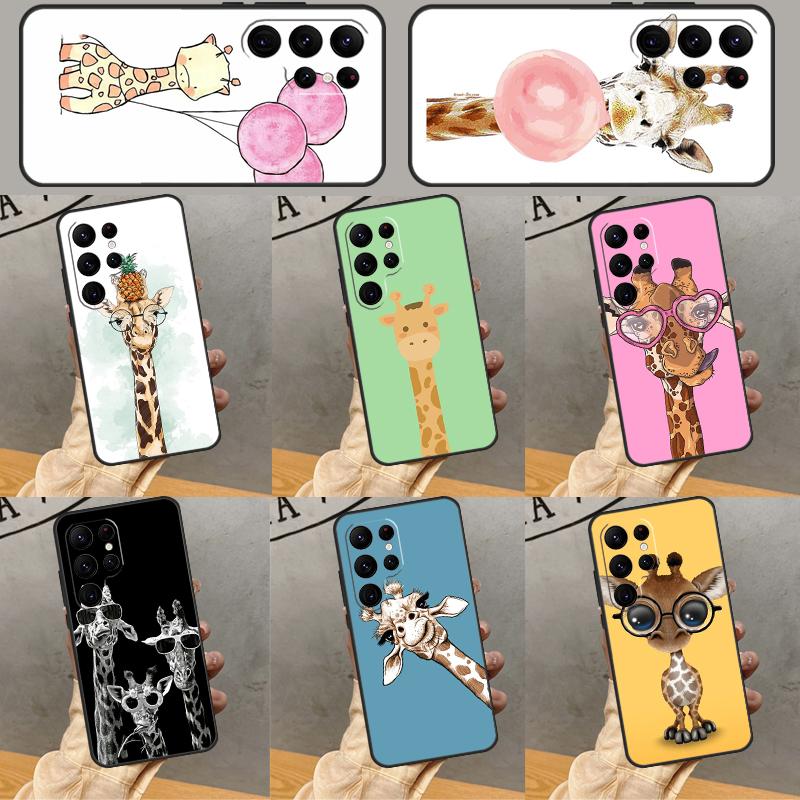 Cute Cartoon Animal Giraffe Phone Case For Samsung Galaxy S25 Ultra S24 S22 S21 Ultra S9 S10 S20 Plus S23 FE Funda Cover