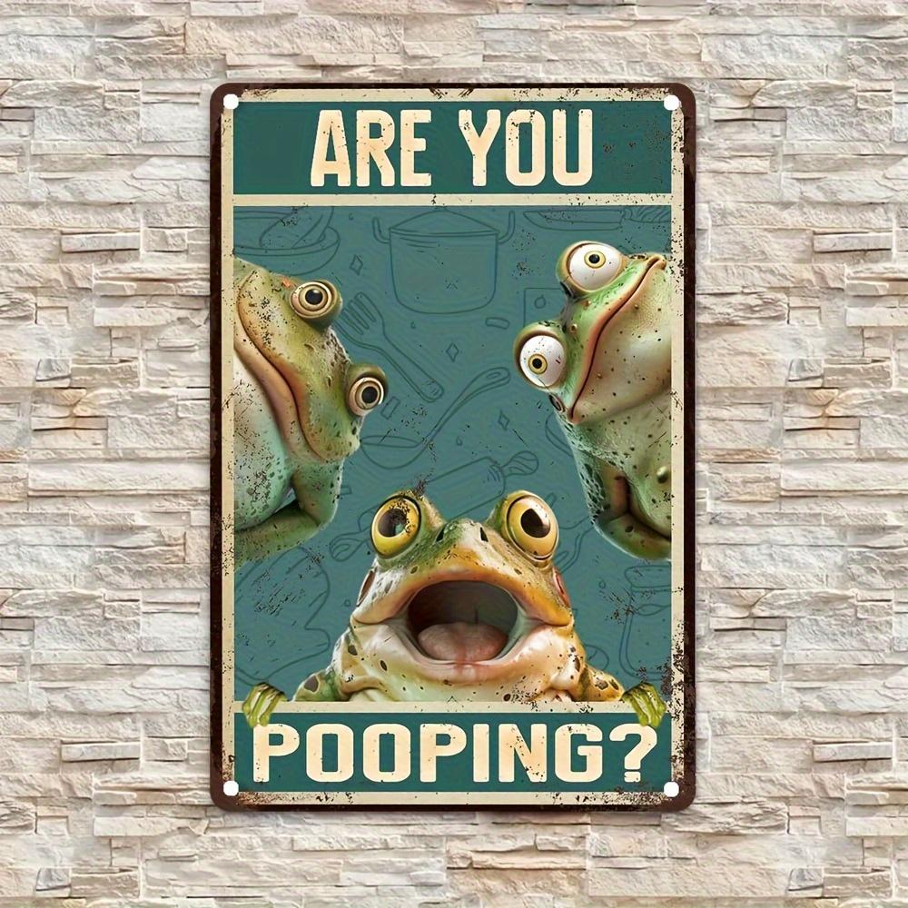 1Pc Home &Seasonal Decoration, Wall Art Sign Vintage Humorous Bathroom Decor With Cartoon Frogs Are You Pooping Design Rustic