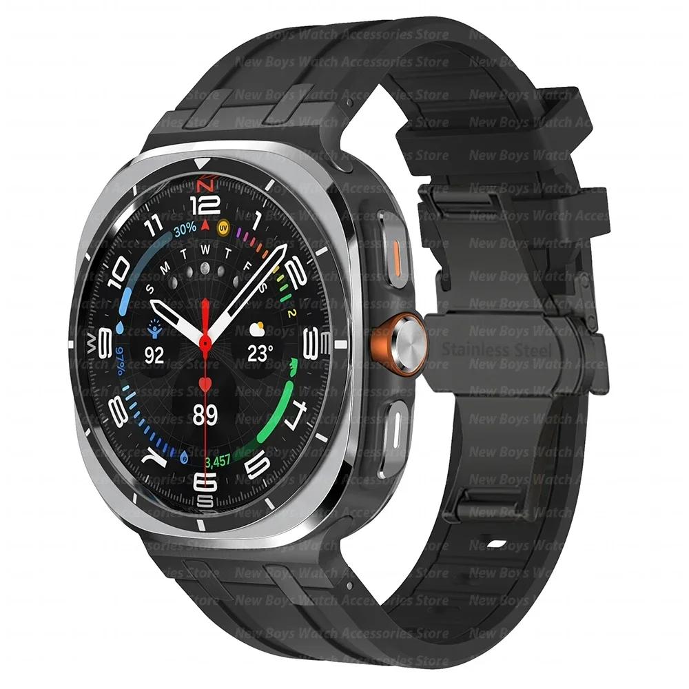 Luxury Sports Rubber Band for Samsung Galaxy Ultra Watch 47mm Curved End Silicone Strap for Samsung Ultra 7 47 47MM Men Bracelet