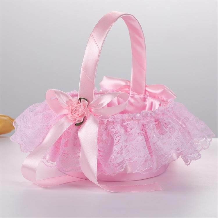 Tragbarer Hochzeitsdekorationskorb mit verstärktem Griff und zartem Spitzenakzent, Halter für Brautsträuße