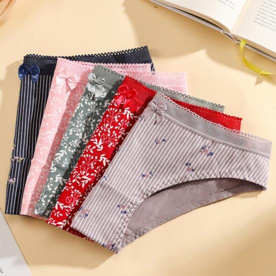 Damsömlösa Bomullsunderkläder Blommig Print Andningsbara Hipster-trosor Mellanhöga Mjuka Stretch Damtrosor